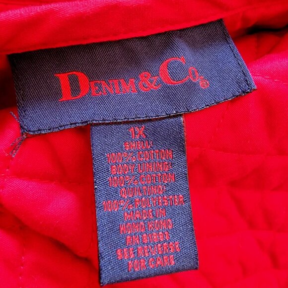 Denim & Co Reversible Quilted Jacket With Floral Print & Solid Red Design Button - Picture 16 of 16